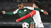 Photo: AP : Feyenoord Vs Panathinaikos Live Score, UEFA Europa League: Tete, left, is challenged by Hwang In-beom during the Europa League match between Feyenoord and Panathinaikos in Rotterdam, Netherlands.