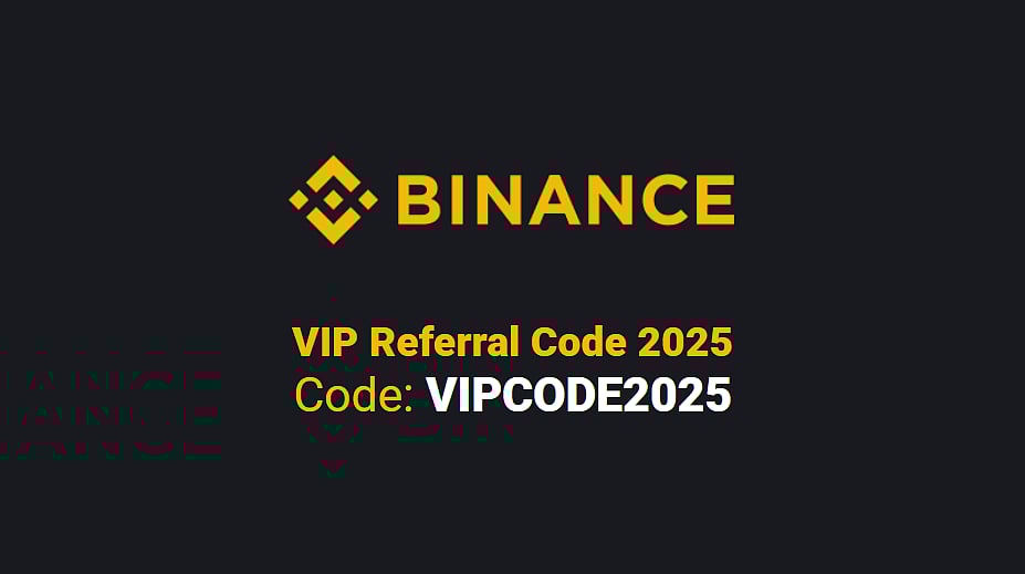 Binance, vip referral code 2025, Code: VIPCODE2025 text written with black background