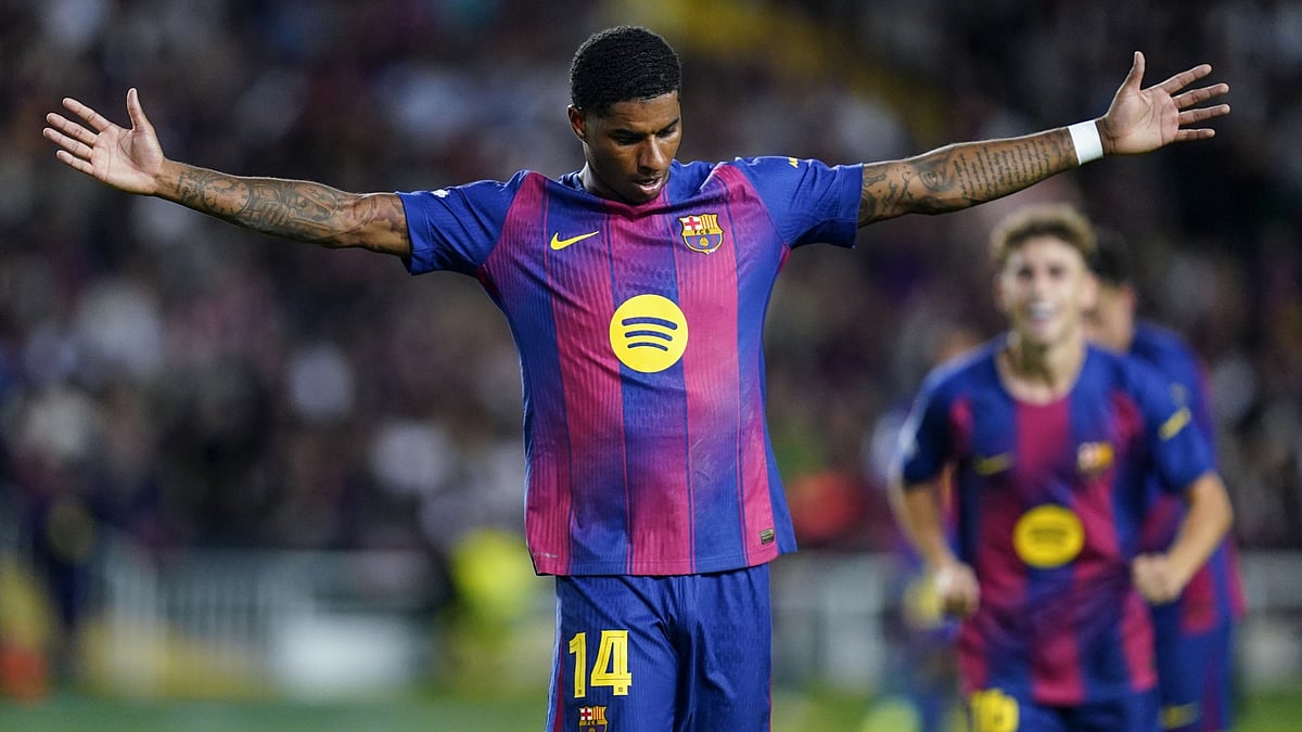 File : File photo of Marcus Rashford in action for FC Barcelona.