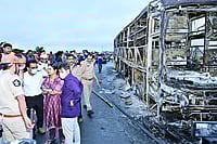 | Photo: PTI : Hyderabad-bound private bus caught fire in Kurnool
