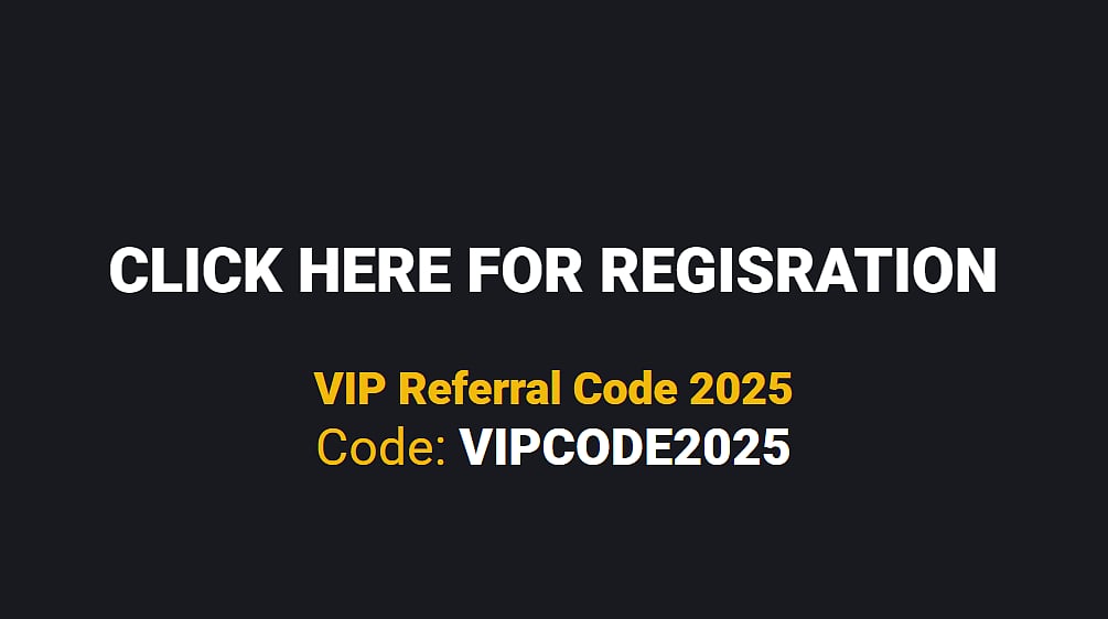 Click here for registration with vip referral code 2025 text written with black background