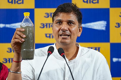 AAP leader Saurabh Bharadwaj addresses a press conference at the party office, in New Delhi.