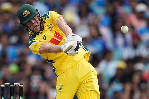 Australia's Nathan Ellis bats against India during their One Day International cricket match in Sydney, Australia.