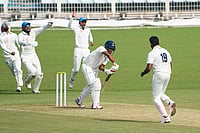 | Photo: PTI/Swapan Mahapatra : Gujarat's Chintan Gaja celebrates after dismissing Bengal's Sudip Chatterjee during the first day of the Ranji Trophy cricket match between Bengal and Gujarat, at Eden Gardens, in Kolkata, West Bengal.