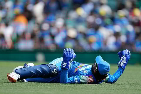 India's KL Rahul limbers up during their One Day International cricket match against Australia in Sydney, Australia.