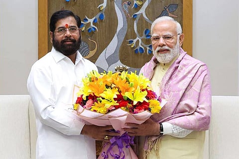 Prime Minister Narendra Modi with Maharashtra Deputy Chief Minister Eknath Shinde during a meeting, in New Delhi. 