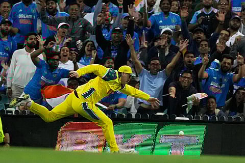 Australia's Matt Renshaw attempts to field on the boundary during their One Day International cricket match in Sydney, Australia.