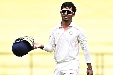 Vidarbha's Aman Mokhade during the second day of the Ranji Trophy match between Vidarbha and Jharkhand at VCA Stadium, in Nagpur, Maharashtra.