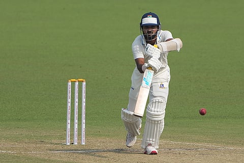Kolkata: Bengal's Akash Deep plays a shot during the second day of the Ranji Trophy cricket match between Bengal and Gujarat, at Eden Gardens, in Kolkata, West Bengal.