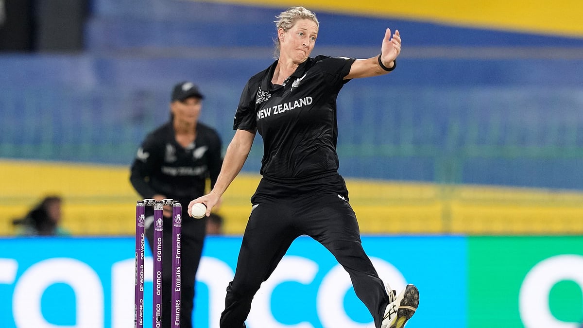 | Photo: AP/Eranga Jayawardena : New Zealand's captain Sophie Devine bowls a delivery during the ICC Women's Cricket World Cup match between New Zealand and Sri Lanka at Premadasa Stadium in Colombo, Sri Lanka, Tuesday, Oct, 14, 2025.