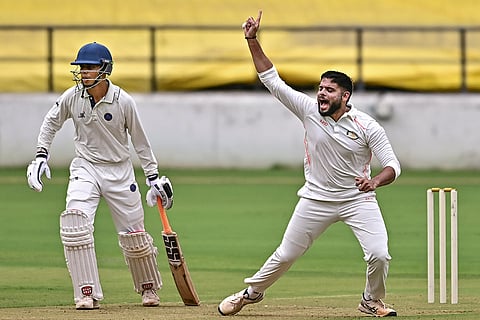 Vidarbha's Parth Rekhade makes an appeal on day one of a Ranji Trophy cricket match between Vidarbha and Jharkhand, at VCA Stadium, in Nagpur.