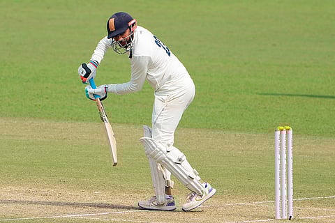 Gujarat's Siddharth Desai plays a shot during the second day of the Ranji Trophy cricket match between Bengal and Gujarat, at Eden Gardens, in Kolkata, West Bengal.