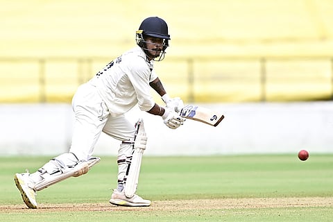Jharkhand's Shanrandeep Singh plays a shot on the second day of the Ranji Trophy match between Vidarbha and Jharkhand at VCA Stadium, in Nagpur, Maharashtra.