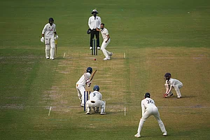 | Photo: PTI/Karma Bhutia : Delhi's captain Ayush Badoni plays a shot during the first day of the Ranji Trophy 2025-26 cricket match between Delhi and Himachal Pradesh, at the Arun Jaitley Stadium, in New Delhi.
