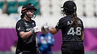 England Vs New Zealand LIVE Score, ICC Women’s World Cup 2025: Jones, Beaumont Open In 169-Run Chase | ENG-W 39/0 (6) | Photo: AP/Mahesh Kumar A. : New Zealand's Georgia Plimmer and Amelia Kerr encourage each other as they bat during the ICC Women's Cricket World Cup match between England and New Zealand at ACA–VDCA Cricket Stadium in Visakhapatnam, India, Sunday, Oct. 26, 2025.