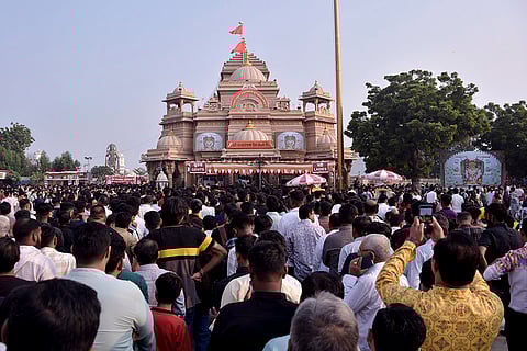 People throng the 'Salangpur Hanumanji Mandir' during the weekend rush, in Salangpur, Gujarat.