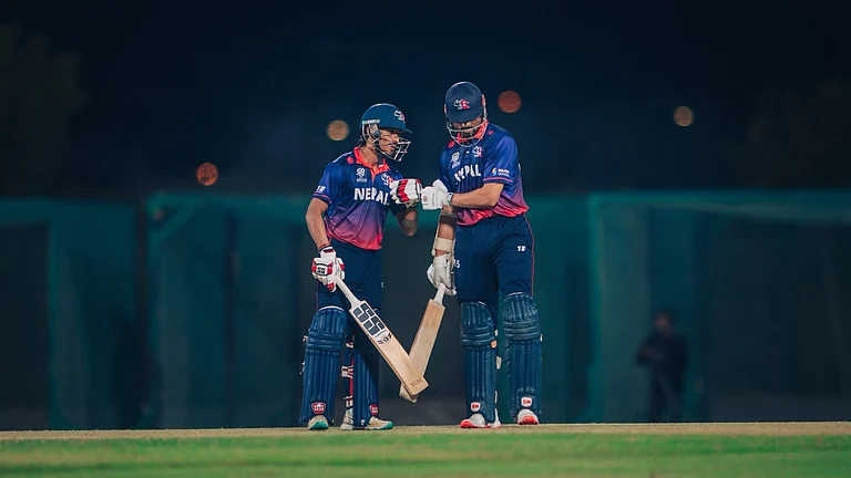Nepal players in action against Oman during the ICC T20 World Cup Qualifier match on October 15, 2025. - | Photo: X/CricketNep