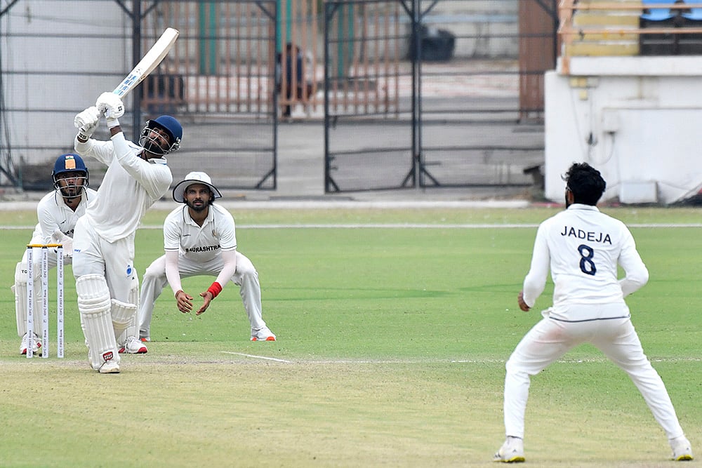 Ranji Trophy Cricket 2025-26 Saurashtra and Madhya Pradesh day 2_Himanshu Mantri 