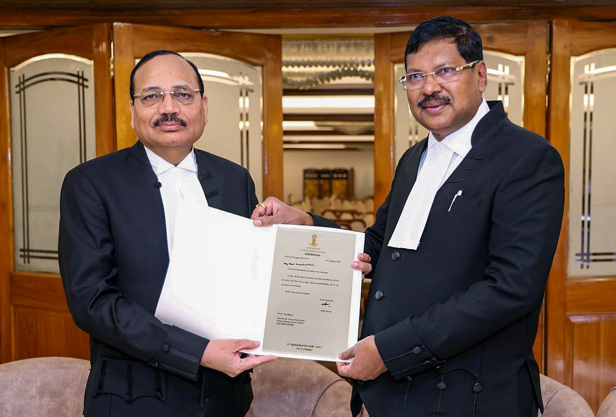 PTI : Chief Justice of India B.R. Gavai with Supreme Court judge Justice Surya Kant. CJI Gavai has recommended to the Centre the name of Justice Kant as the next CJI