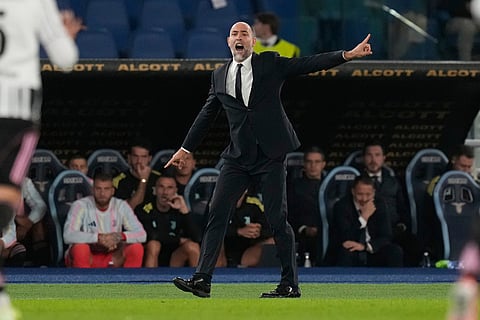 Juventus' head coach Igor Tudor gioves instructions during the Italian Serie A soccer match between Lazio and Juventus in Rome.