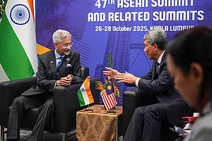| Photo: @DrSJaishankar/X via PTI : External Affairs Minister S Jaishankar speaks with Malaysian Foreign Minister Mohamad Haji Hasan during the 47th ASEAN Summit and Related Summits, in Kuala Lumpur, Malaysia.