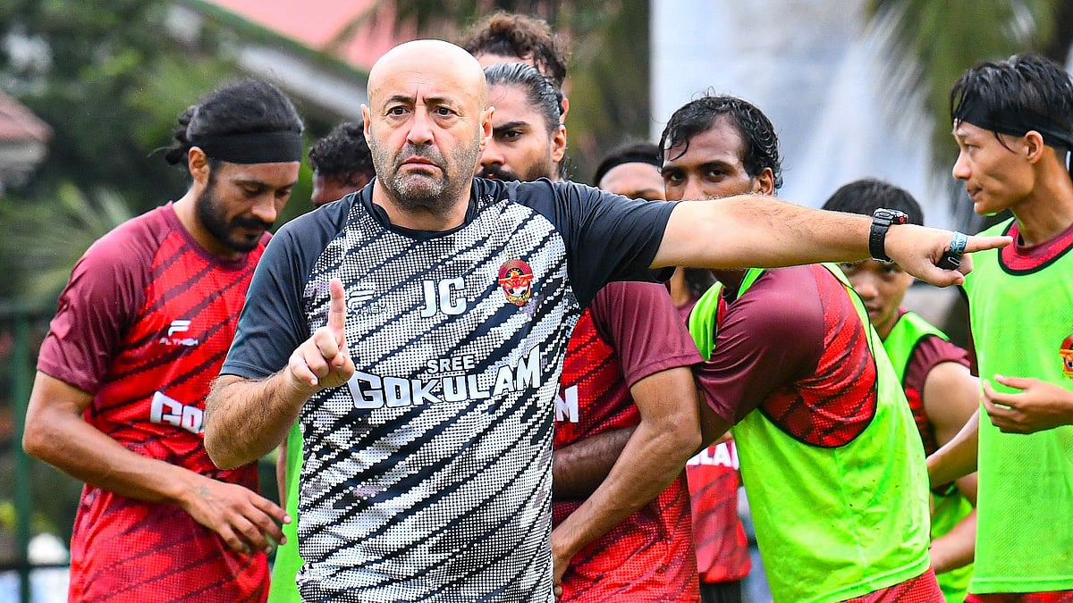 Gokulam Kerala manager Jose Hevia in training with his players in Goa ahead of the AIFF Super Cup 2025 match against Punjab FC on October 27, 2025. - | Photo: X/GokulamKeralaFC