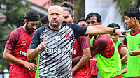 | Photo: X/GokulamKeralaFC : Gokulam Kerala manager Jose Hevia in training with his players in Goa ahead of the AIFF Super Cup 2025 match against Punjab FC on October 27, 2025.