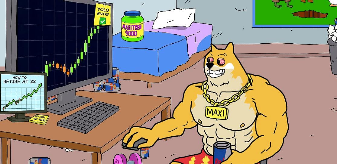 Cartoon dog Maxi at desk with stock chart and text “How to Retire at 22”