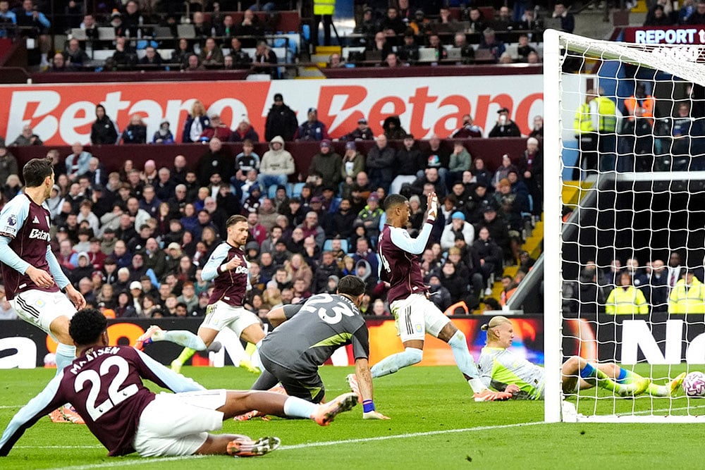 Britain soccer Premier League 2025-26 Aston Villa vs Manchester City_Erling Haaland