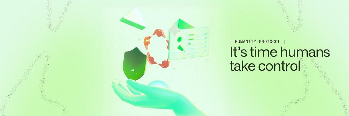 Presentation slide for the Humanity Protocol project featuring a hand and fish graphic