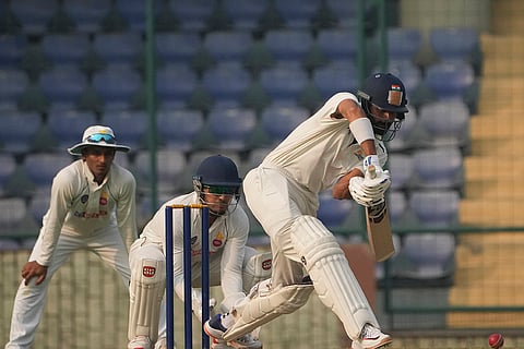 Himachal Pradesh’s Ankit Kalsi plays a shot on day two of a Ranji Trophy cricket match between Delhi and Himachal Pradesh, at Arun Jaitley Stadium, in New Delhi.