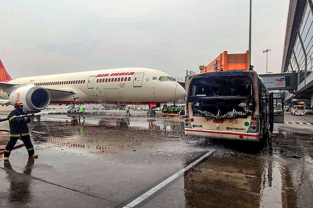 Shuttle bus catches fire at Delhi airport