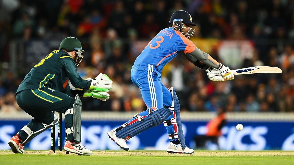| Photo: AAPImage/Lukas Coch via AP : Suryakumar Yadav of India bats during the T20 cricket international between India and Australia in Canberra, Australia, Wednesday, Oct. 29, 2025.