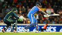 | Photo: AAPImage/Lukas Coch via AP : Suryakumar Yadav of India bats during the T20 cricket international between India and Australia in Canberra, Australia, Wednesday, Oct. 29, 2025.