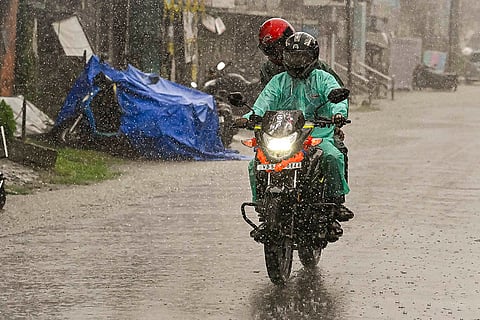 Rain lashes Nadia as Cyclone Montha hits: A motorcyclist rides through a road amid rain triggered by Cyclone Montha, in Nadia, West Bengal.