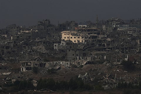 Buildings destroyed during Israeli ground and air operations stand in the Gaza Strip, as seen from southern Israel, Wednesday, Oct. 29, 2025. 