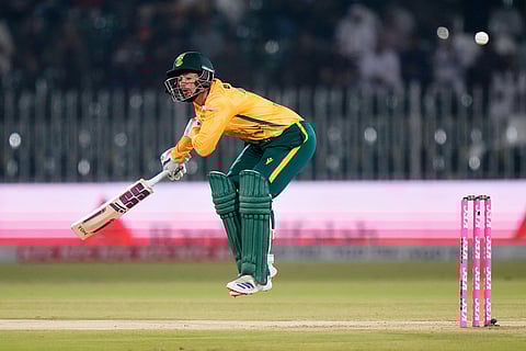 South Africa's Quinton de Kock bats during the first T20 cricket match between Pakistan and South Africa, in Rawalpindi, Pakistan.