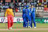 X/ACB : Afghanistan celebrate a wicket during their 1st T20I against Zimbabwe