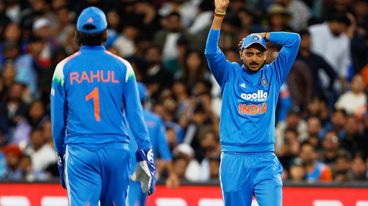 | Photo: AP/James Elsby : India's Axar Patel reacts after dropping a catch during the one day international cricket match between Australia and India in Adelaide, Australia, Thursday, Oct. 23, 2025.