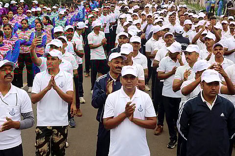 'Run for Cyber Awareness' event in Bhopal: Police personnel take part in 'Run for Cyber Awareness', organised by Madhya Pradesh police to mark the conclusion of the National Cyber Awareness Month, in Bhopal.