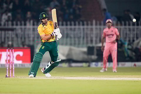 South Africa's Reeza Hendricks plays a shot during the first T20 cricket match between Pakistan and South Africa, in Rawalpindi, Pakistan.