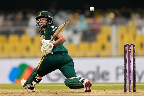 South Africa's Tazmin Brits plays a shot during the ICC Women's Cricket World Cup first semifinal match between England and South Africa at Barsapara Cricket Stadium in Guwahati.
