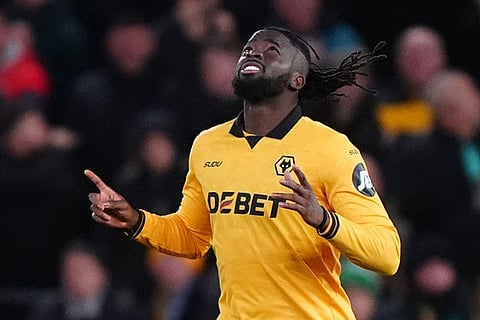 Wolverhampton Wanderers vs Chelsea: Wolve's Tolu Arokodare celebrates scoring during the English League Cup fourth round soccer match between Wolverhampton Wanderers and Chelsea at Molineux Stadium, Wolverhampton, England.