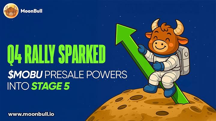 Cartoon bull in spacesuit riding green arrow on the moon