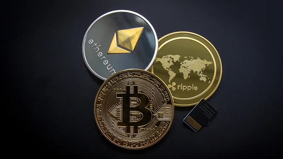 Ethereum, Ripple, Bitcoin Logo.