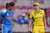 | Photo: PTI/Kunal Patil : Australia’s captain Alyssa Healy and India's captain Harmanpreet Kaur during the toss before the start of the ICC Women's World Cup semifinal ODI cricket match between India Women and Australia Women, at the DY Patil Stadium, in Navi Mumbai.
