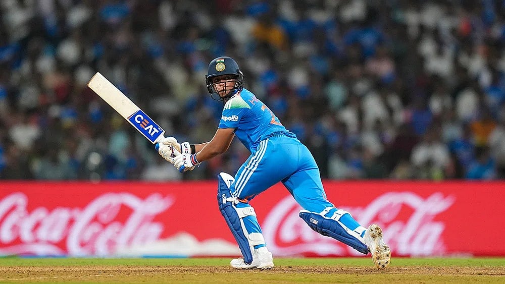 India's captain Harmanpreet Kaur plays a shot during an ICC Women's World Cup semifinal ODI cricket match between India Women and Australia Women, at the DY Patil Stadium, in Navi Mumbai. - | Photo: PTI/Kunal Patil