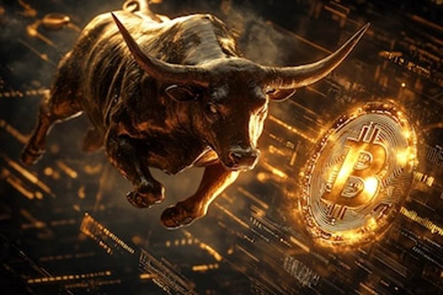 Charging bull with bitcoin symbol