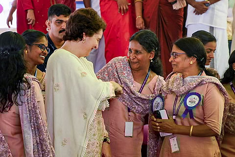 Priyanka Gandhi Vadra in Wayanad: Congress MP Priyanka Gandhi Vadra during the inauguration of the Kudumbasree annual celebration at Mini Stadium, Padinjarathara, in Wayanad, Kerala. 