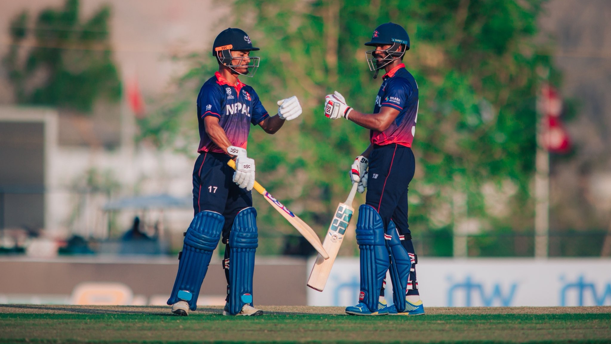 | Photo: X/CricketNep : Nepal's Rohit Paudel and Aasif Sheikh in action against United Arab Emirates on October 30, 2025.